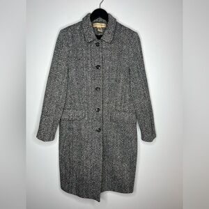Wool-blend Tweed Black/White Button Collared Mid-Length Overcoat, 12, Women